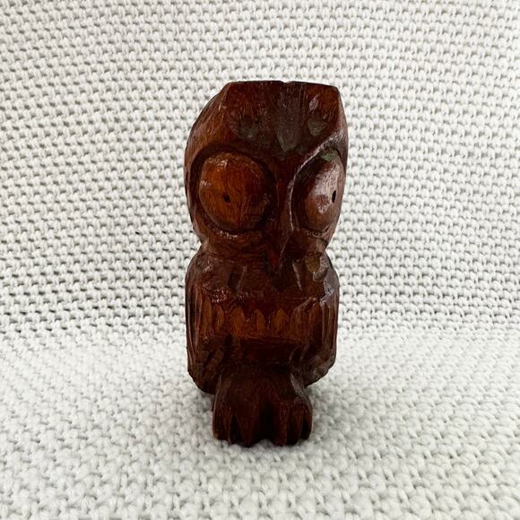 Vintage Hand Carved Rustic Primitive Folk Art Big Eye Owl Bird Statue Figurine - Picture 4 of 6